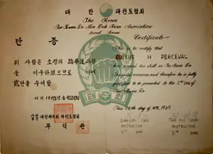 original certificate when Tae Kwon Do became a system